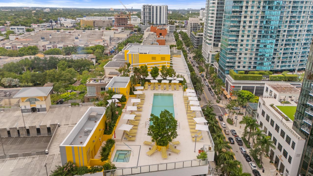 Aerial view of the rooftop pool deck