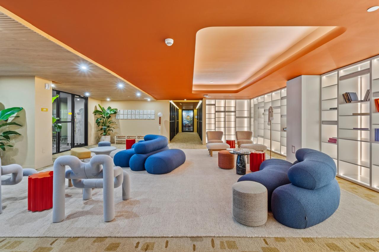 Coworking and social lounge with designer furniture