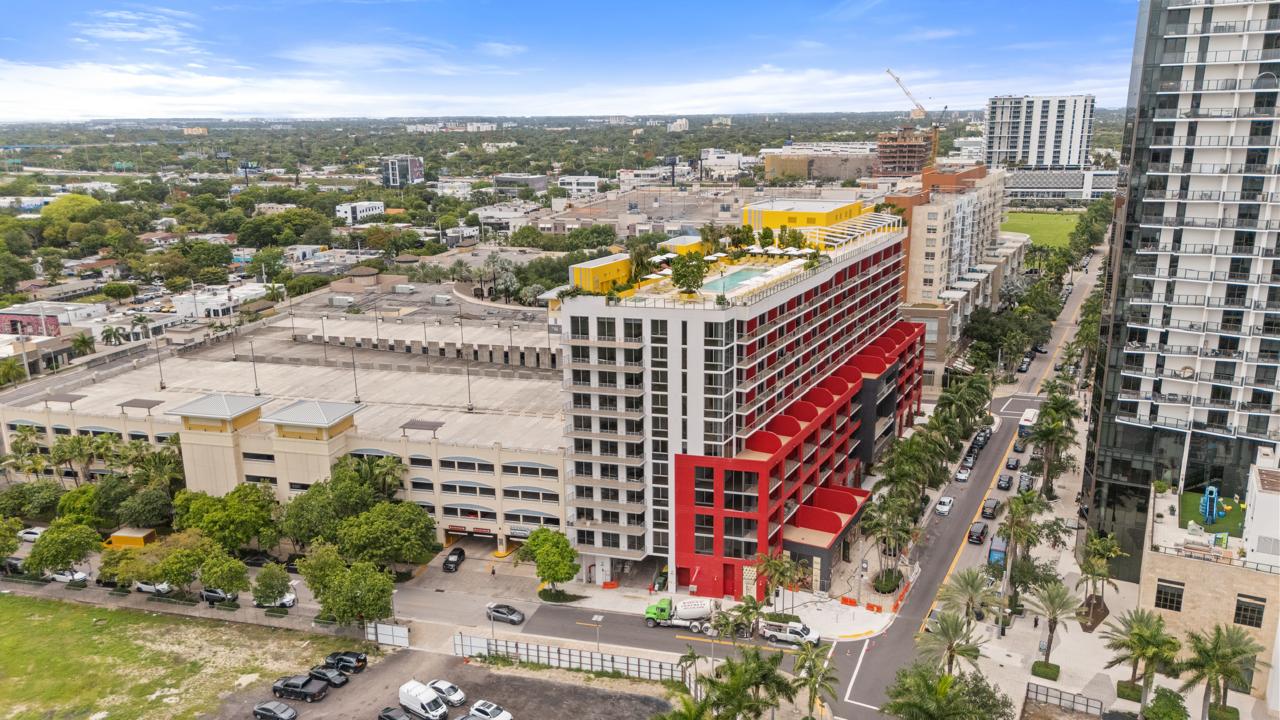 Aerial view of The Standard Residences Miami and skyline