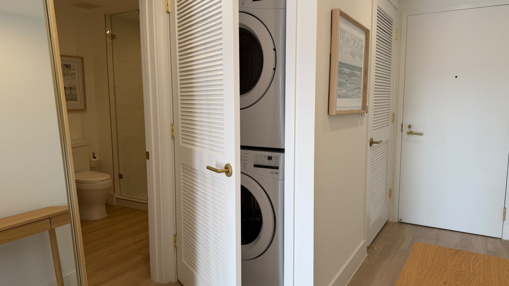 In-unit stacked washer and dryer