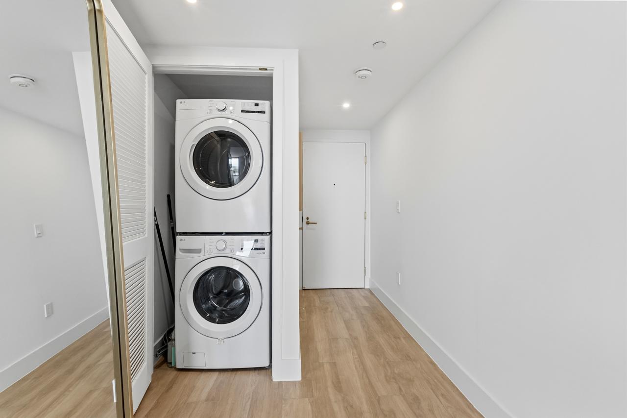 In-unit stacked washer and dryer