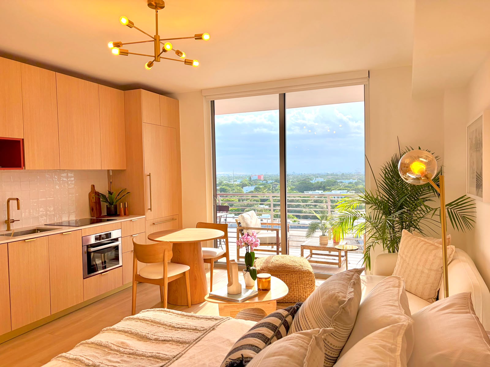 Full studio view in golden hour light